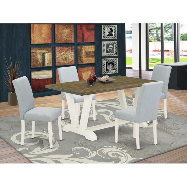 East West Furniture 5 Piece V-Style Dining Room Table Set - Linen White V076AB015-5 - main
